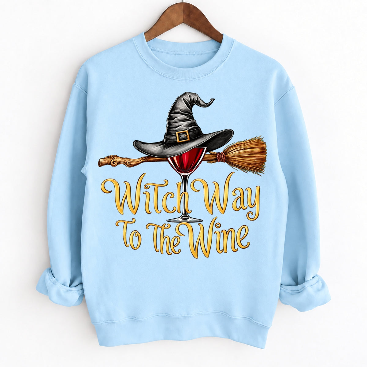 Funny Halloween Wine Lover Witch Way To The Wine Crewneck