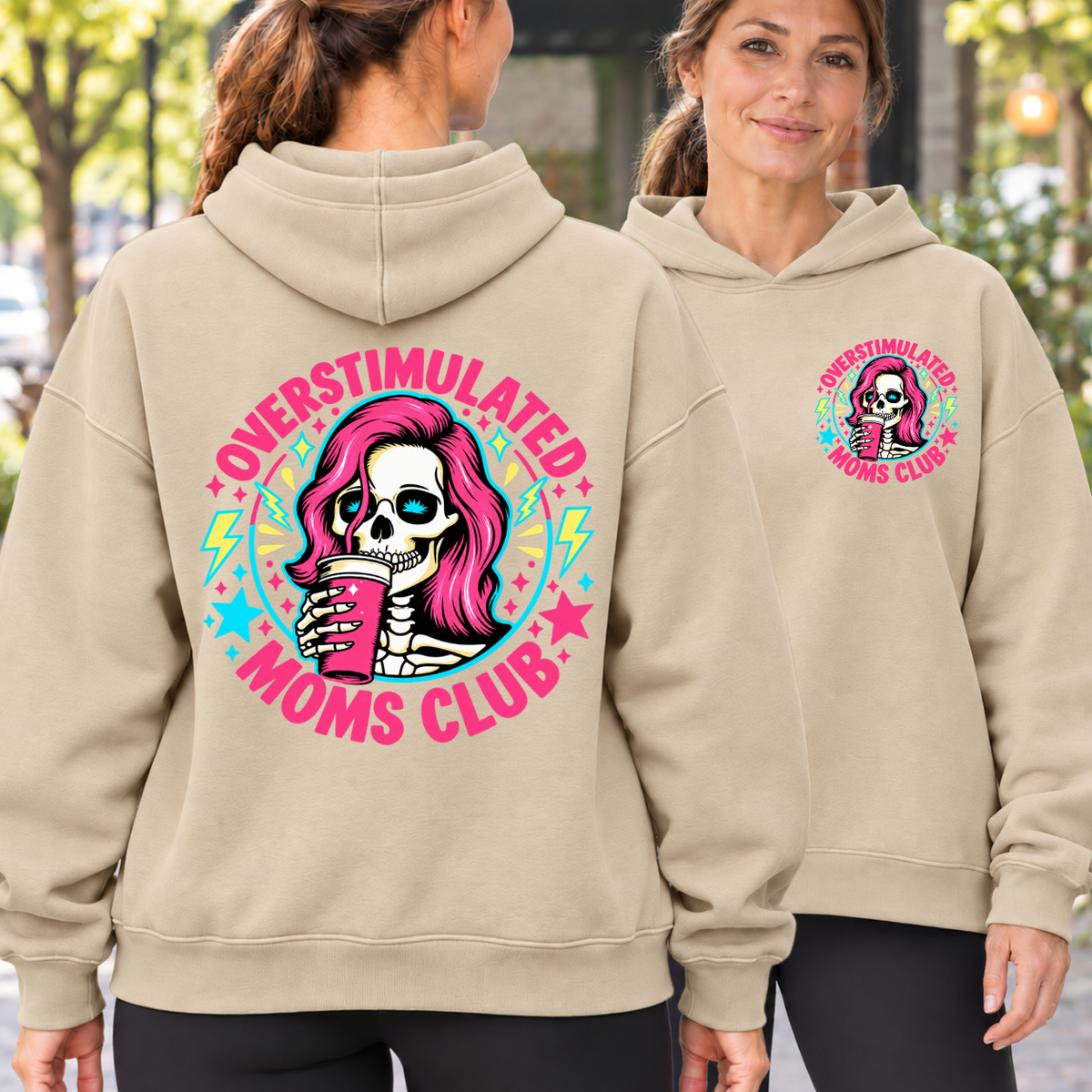 Overstimulated Moms Club Shirt - Retro Skeleton Mom Coffee Tee
