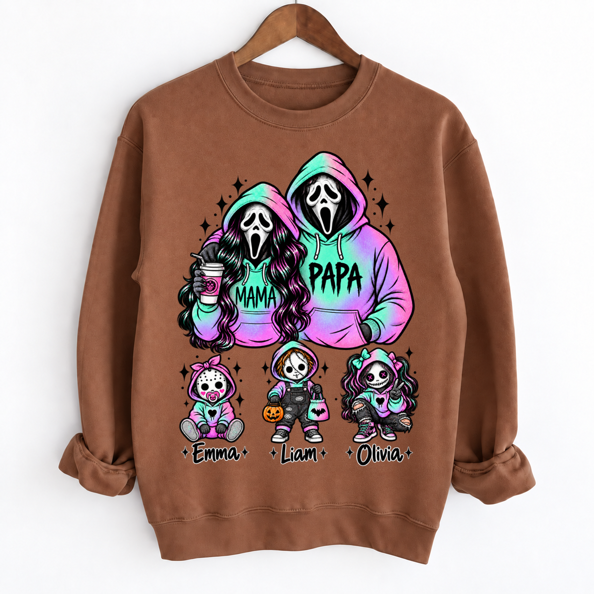 Custom Ghostface Mama&Papa Sweatshirt with Kids Name