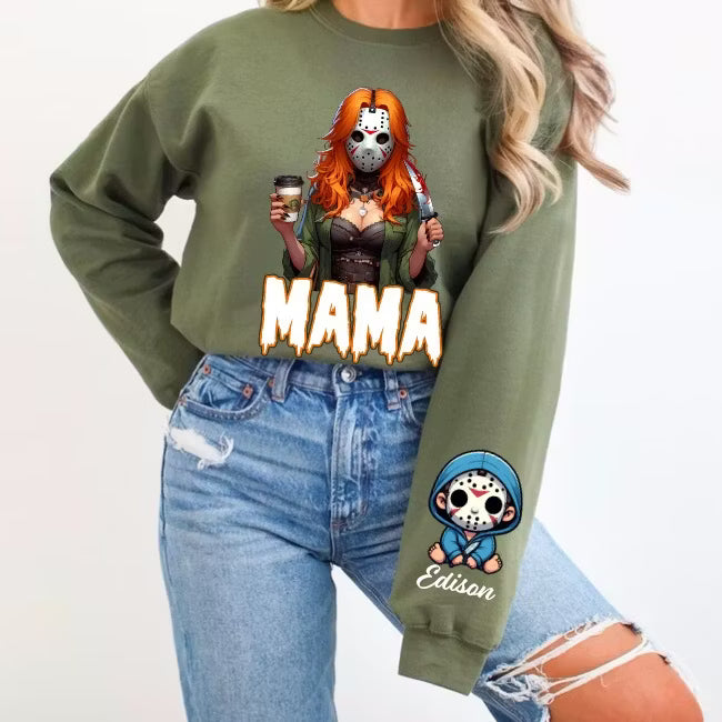 Horror MAMA Sweatshirt with Kid's Names on the Sleeve