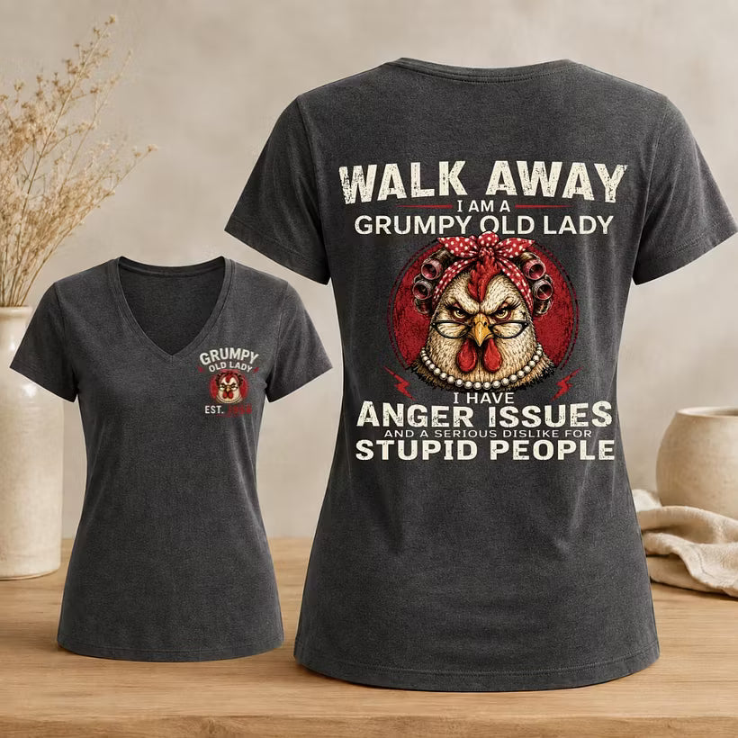 Personalized Walk Away Grumpy Old Lady V-neck