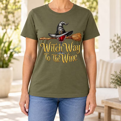 Funny Halloween Wine Lover Witch Way To The Wine T-Shirt