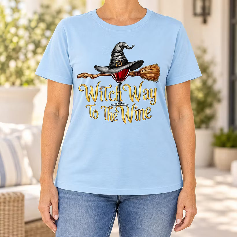 Funny Halloween Wine Lover Witch Way To The Wine T-Shirt