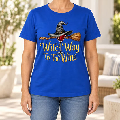 Funny Halloween Wine Lover Witch Way To The Wine T-Shirt