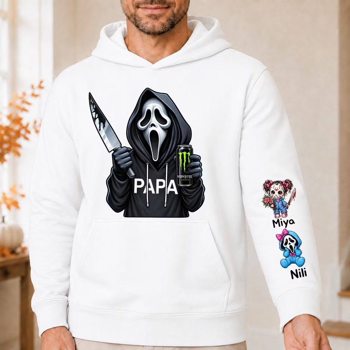 Custom Halloween DAD Sweatshirt with Names on the Sleeve