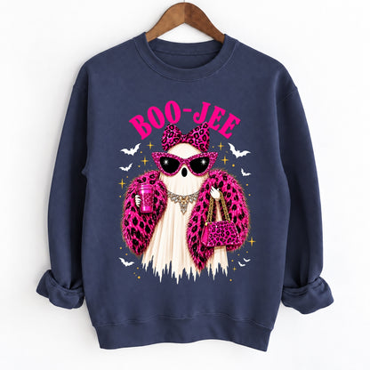Boo-Jee Ghost Funny Boujee Halloween Pink Leopard Crewneck