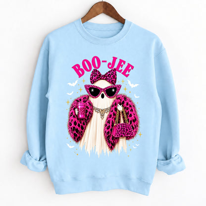 Boo-Jee Ghost Funny Boujee Halloween Pink Leopard Crewneck