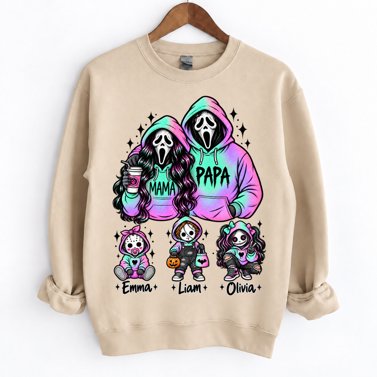 Custom Ghostface Mama&Papa Sweatshirt with Kids Name
