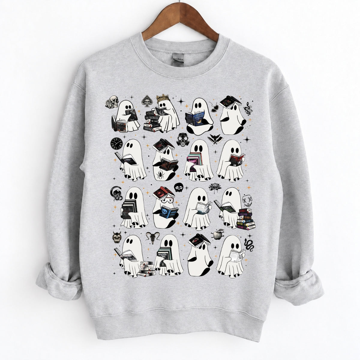 Ghosts Reading Dark Romance Series Books Crewneck