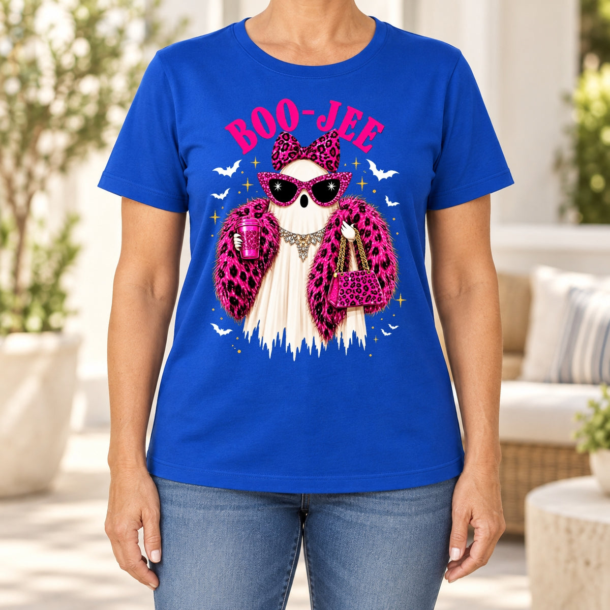 Funny Boujee Halloween Pink Leopard T-Shirt