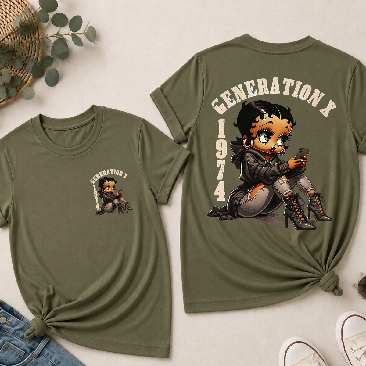 Custom Gen X Birth Year Sassy Cartoon Doll T-Shirt