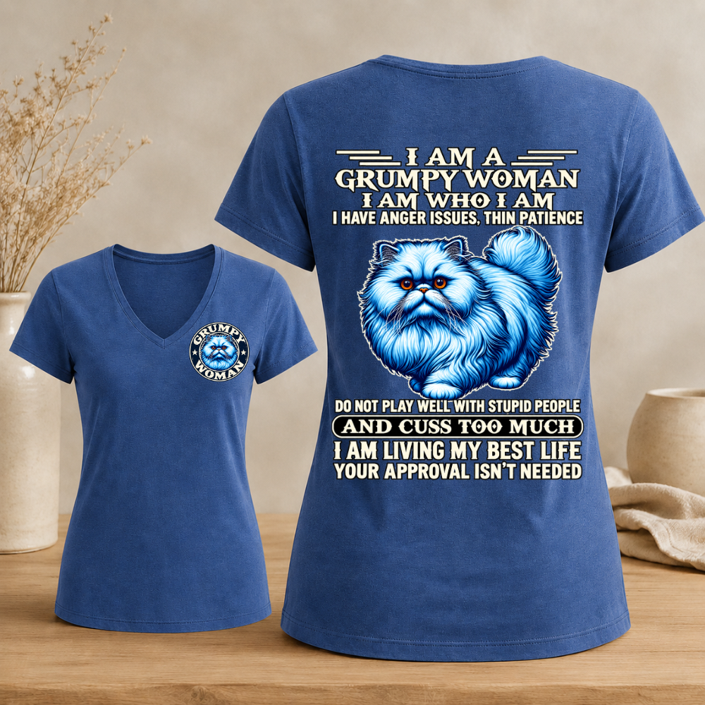 I Am A Grumpy Woman Fluffy Cat Woman's V-neck