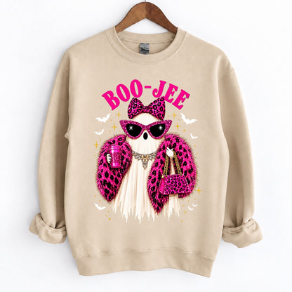 Boo-Jee Ghost Funny Boujee Halloween Pink Leopard Crewneck