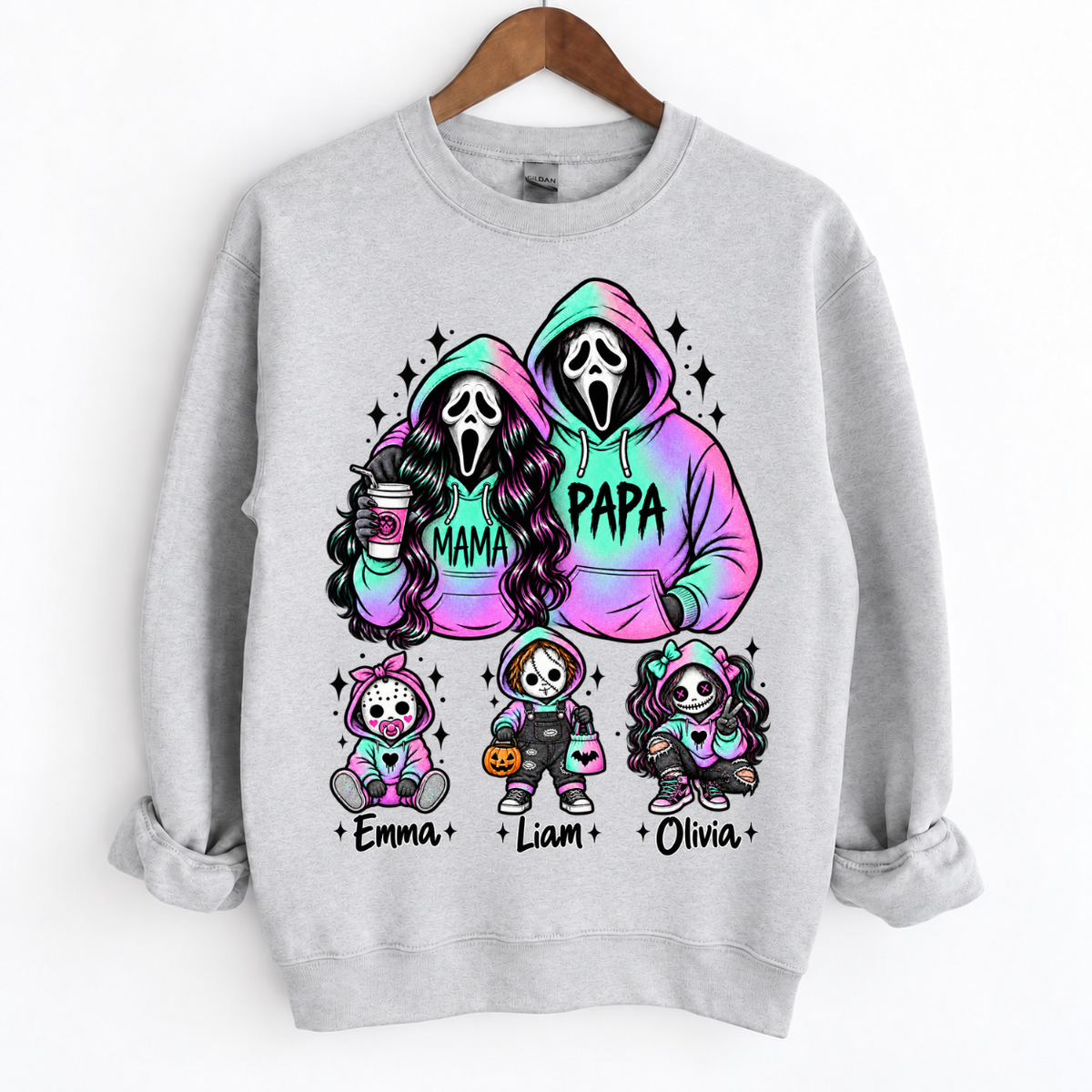 Custom Ghostface Mama&Papa Sweatshirt with Kids Name