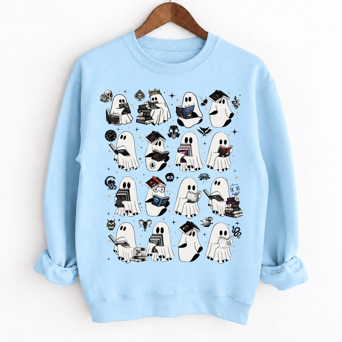 Ghosts Reading Dark Romance Series Books Crewneck
