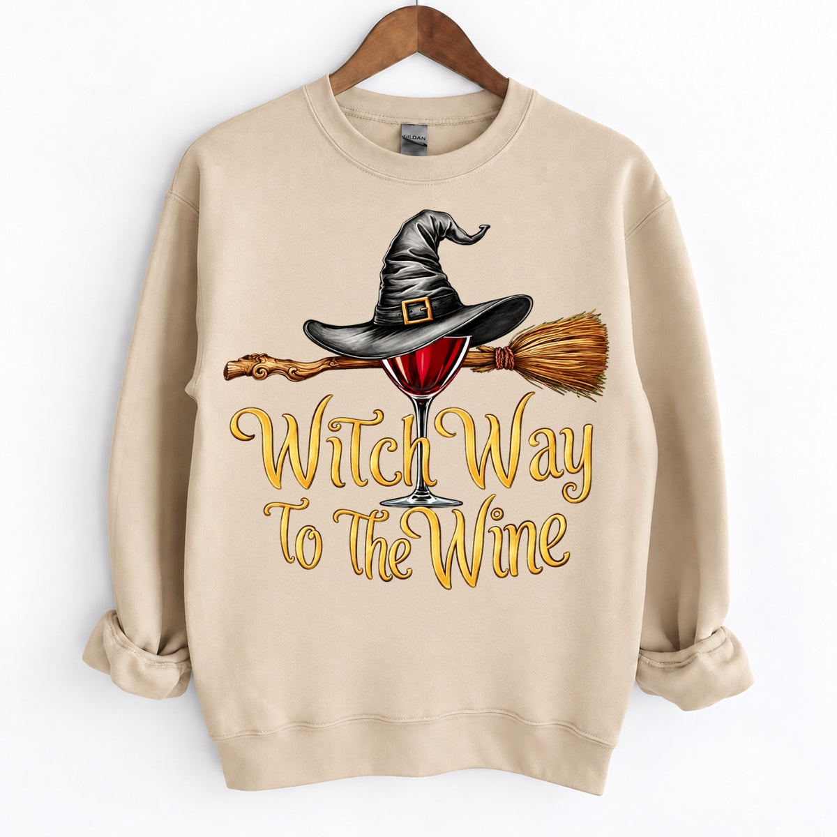 Funny Halloween Wine Lover Witch Way To The Wine Crewneck