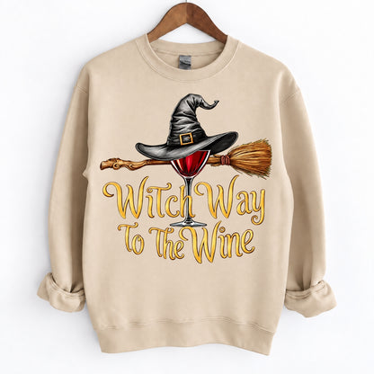 Funny Halloween Wine Lover Witch Way To The Wine Crewneck