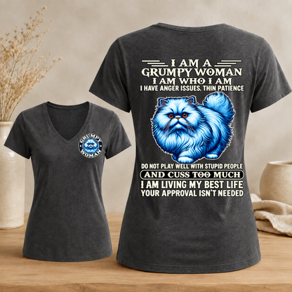 I Am A Grumpy Woman Fluffy Cat Woman's V-neck