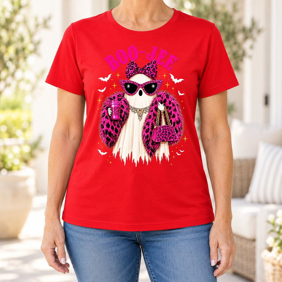 Funny Boujee Halloween Pink Leopard T-Shirt