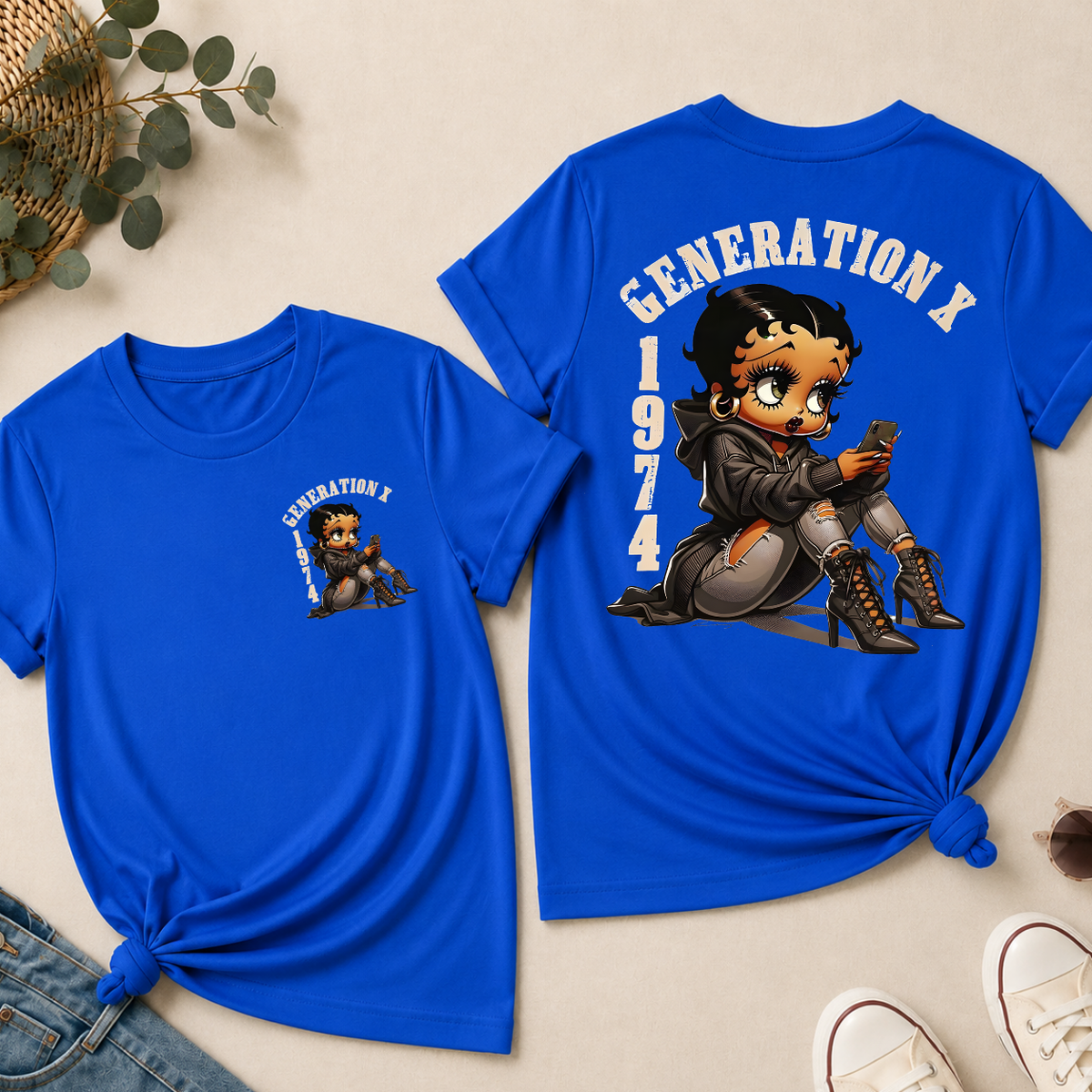 Custom Gen X Birth Year Sassy Cartoon Doll T-Shirt