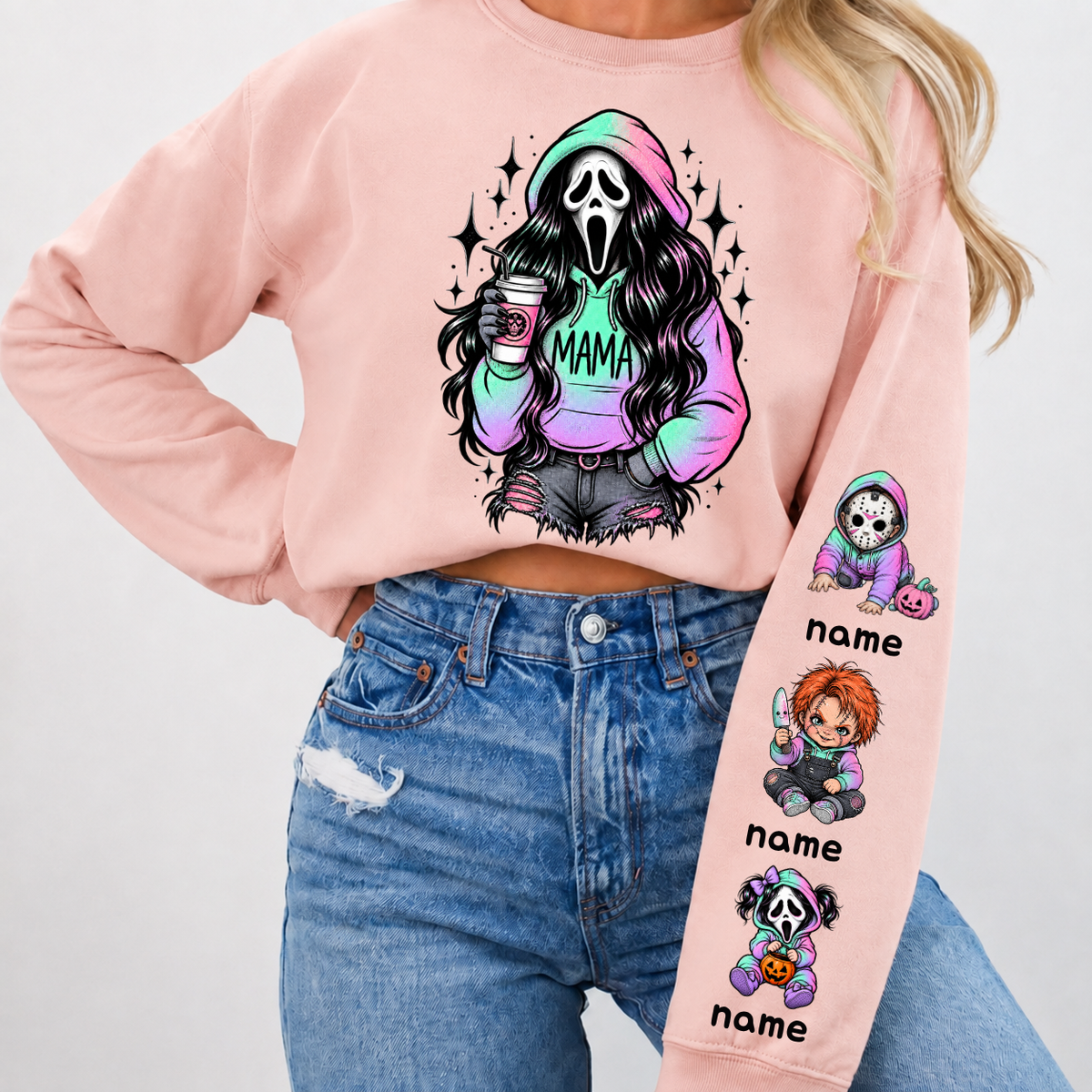 Custom Ghostface Mama Sweatshirt with Kids Name
