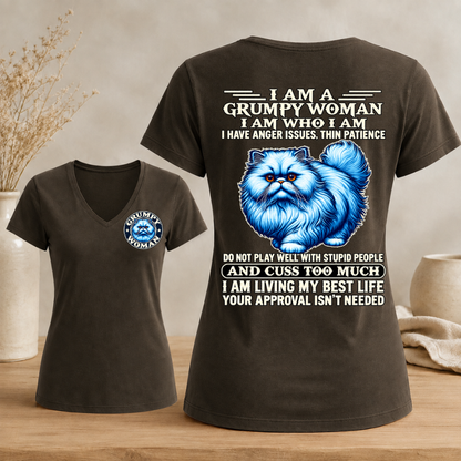 I Am A Grumpy Woman Fluffy Cat Woman's V-neck
