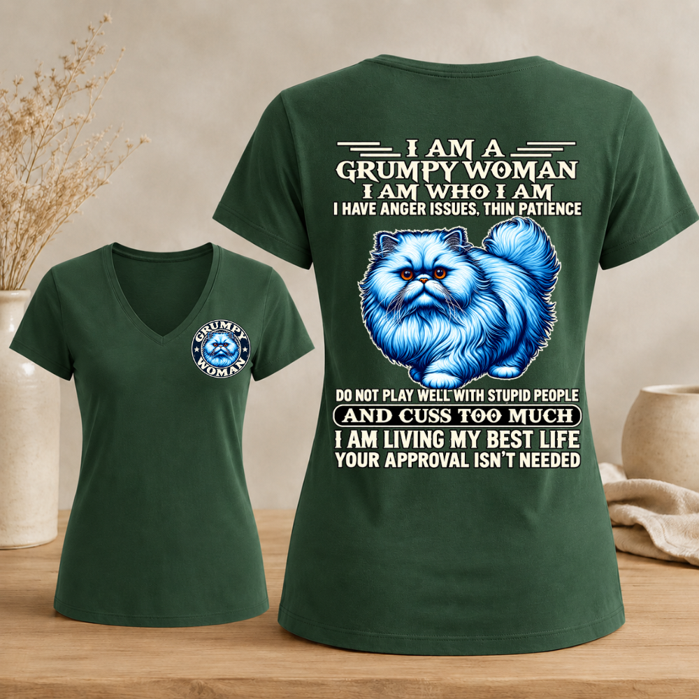 I Am A Grumpy Woman Fluffy Cat Woman's V-neck