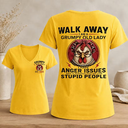 Personalized Walk Away Grumpy Old Lady V-neck
