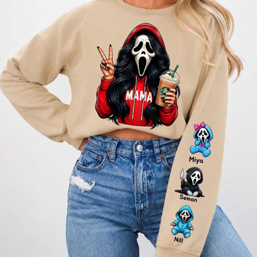 Custom Halloween MAMA Sweatshirt with Kid's Names/Pet's Names on the Sleeve