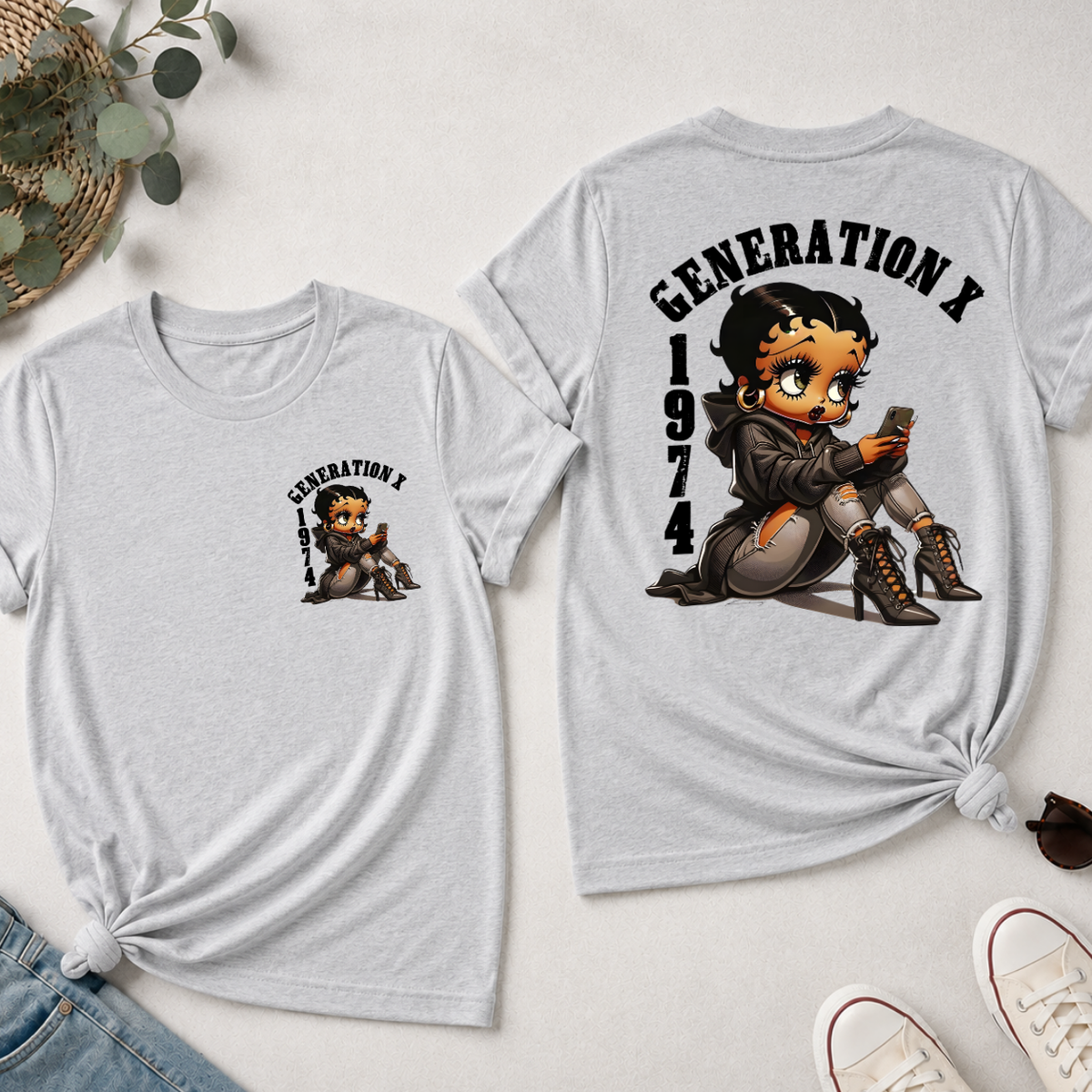 Custom Gen X Birth Year Sassy Cartoon Doll T-Shirt
