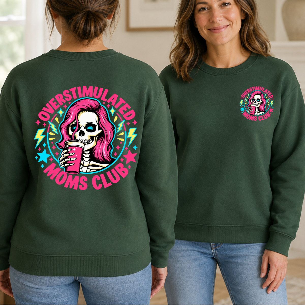Overstimulated Moms Club Shirt - Retro Skeleton Mom Coffee Tee