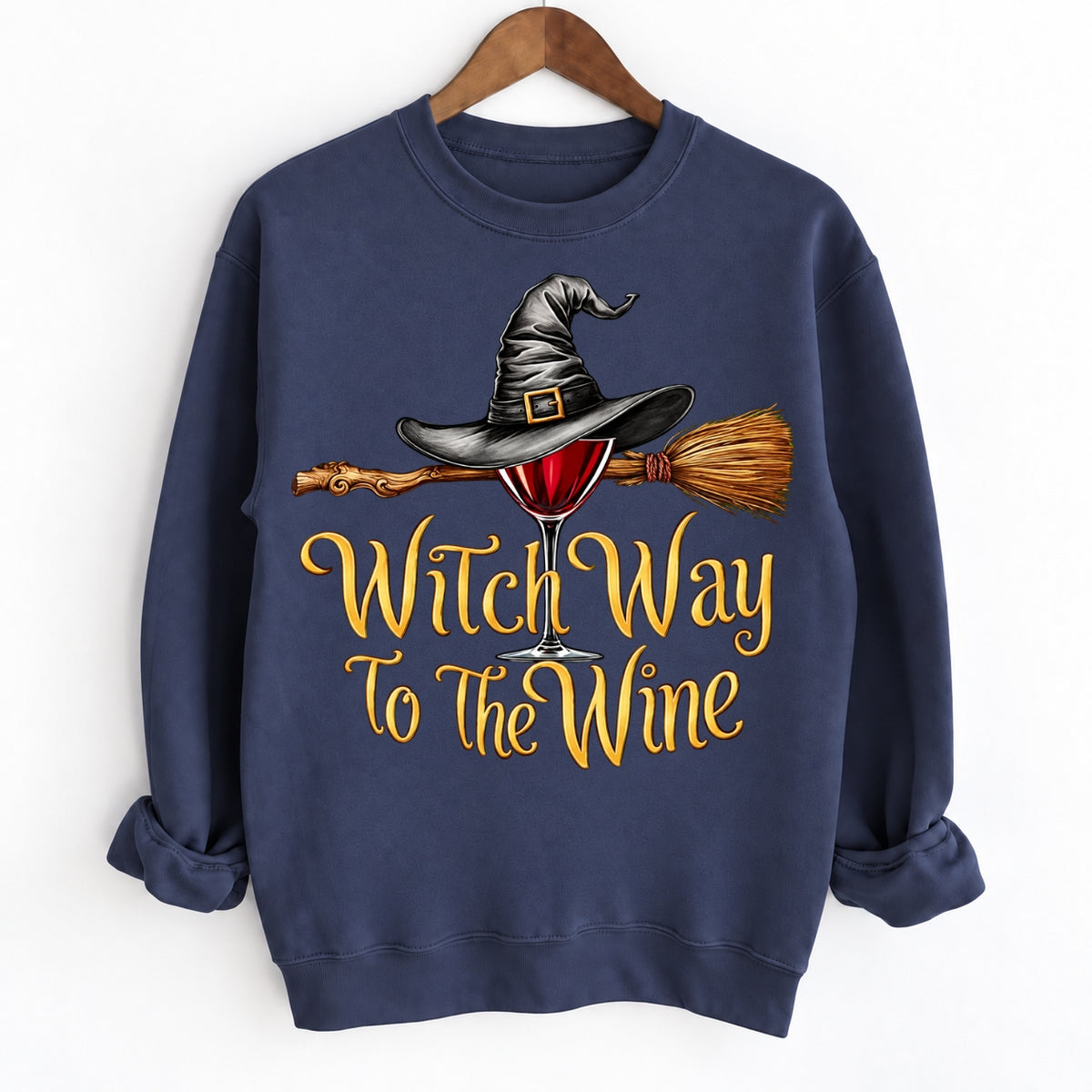 Funny Halloween Wine Lover Witch Way To The Wine Crewneck
