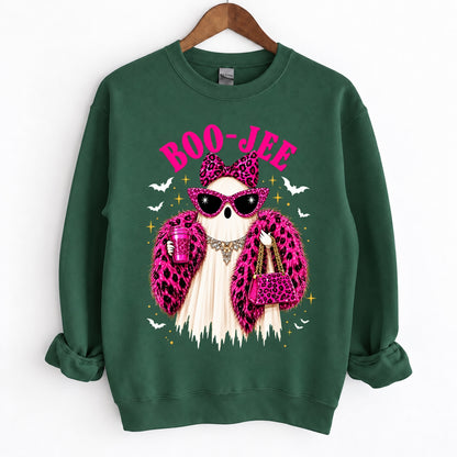 Boo-Jee Ghost Funny Boujee Halloween Pink Leopard Crewneck
