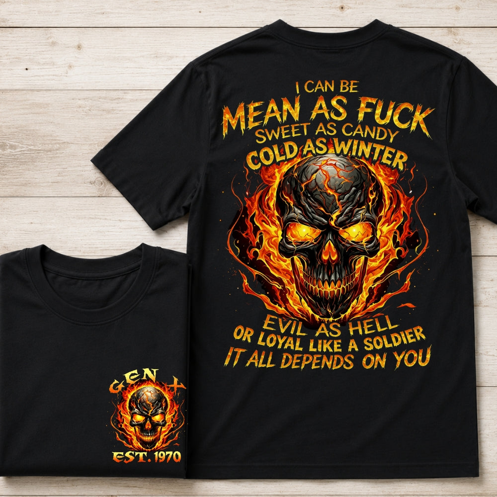 Gen X Mean As Fuck Flaming Skull  EST Shirts
