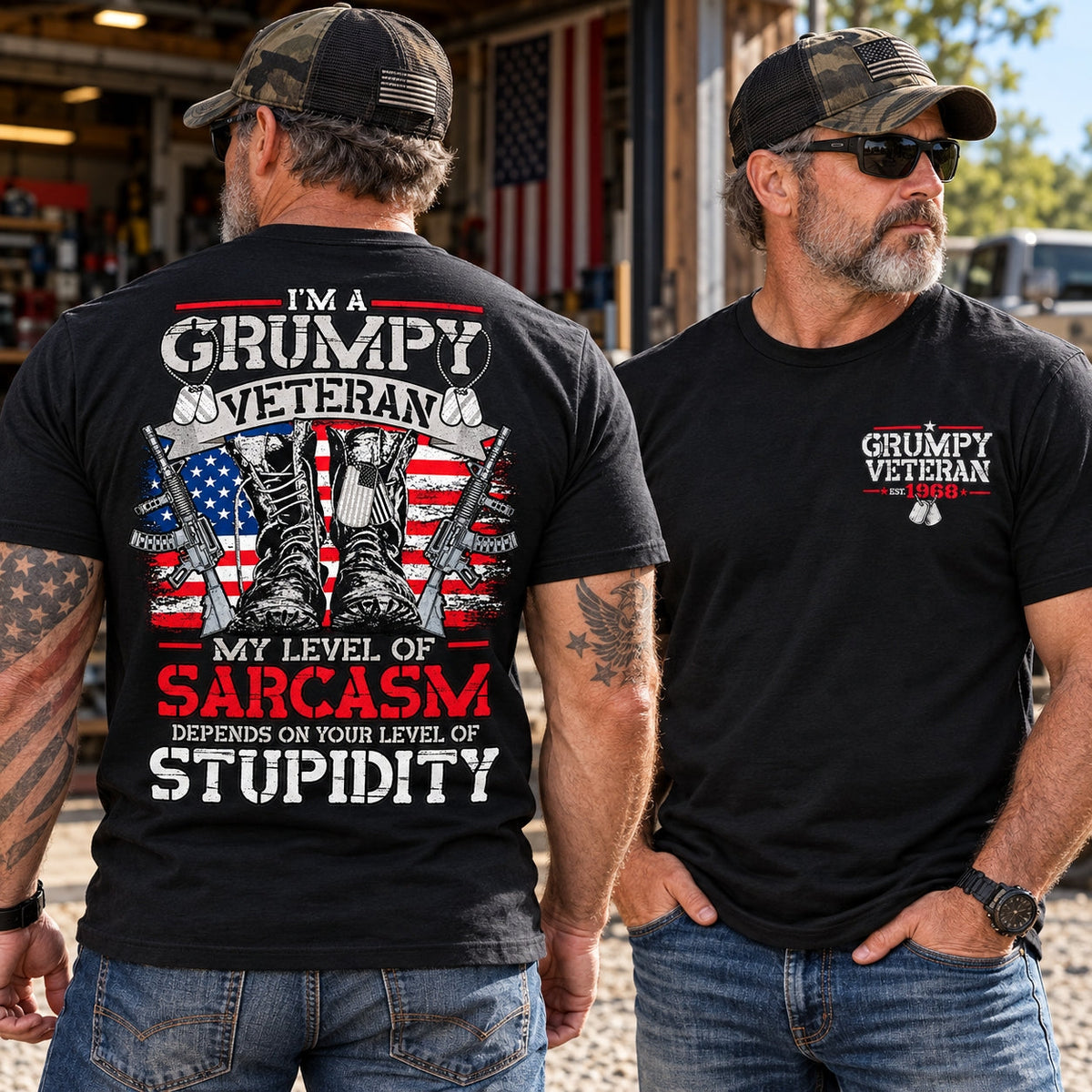 Grumpy Veteran Depends on Your Level of Stupidity Shirts