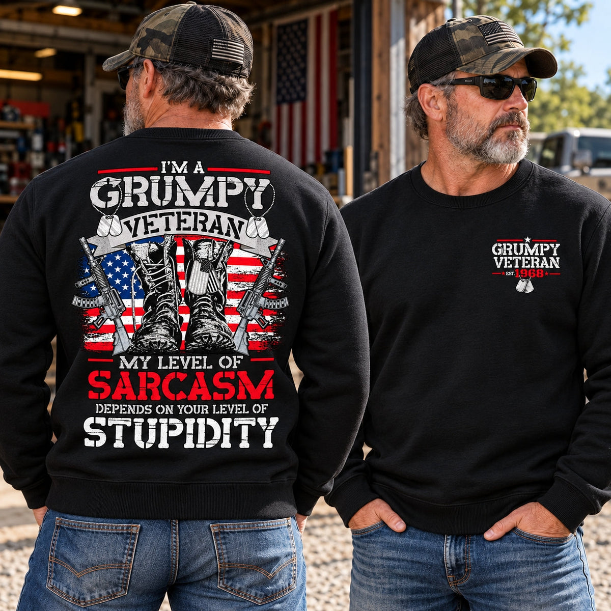 Grumpy Veteran Depends on Your Level of Stupidity Shirts