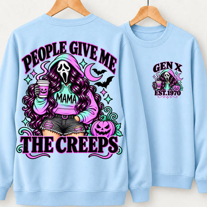 Gen X People Give Me the Creeps Halloween Ghostface Mama Custom Birth Year Sweatshirts