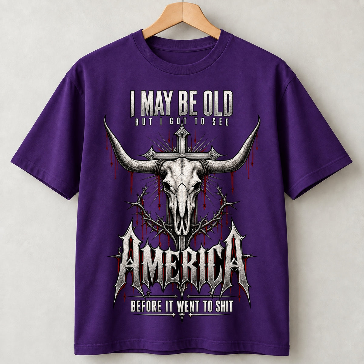 I May Be Old But I Got to See America Bull Skull T-Shirt