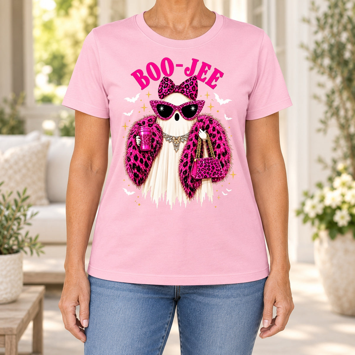 Funny Boujee Halloween Pink Leopard T-Shirt