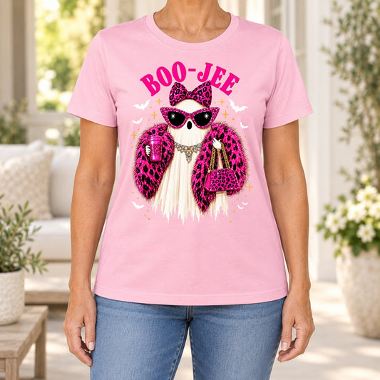 Funny Boujee Halloween Pink Leopard T-Shirt