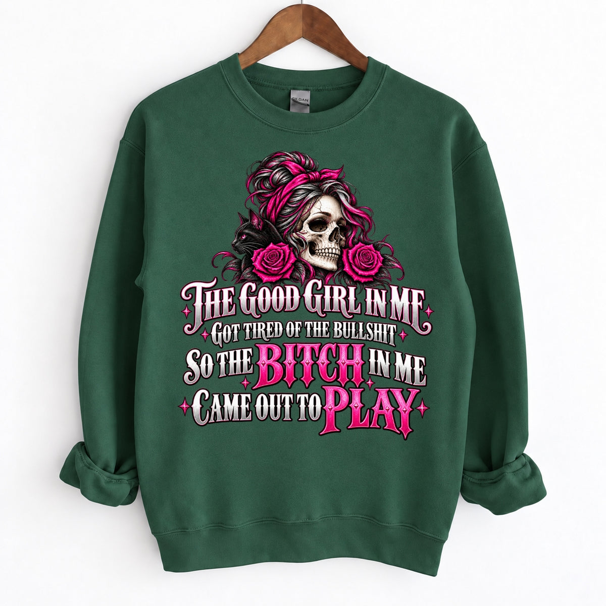The Good Girl In Me Got Tired Sassy Skull Graphic Tee,Sweatshirt