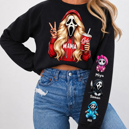 Custom Halloween MAMA Sweatshirt with Kid's Names/Pet's Names on the Sleeve