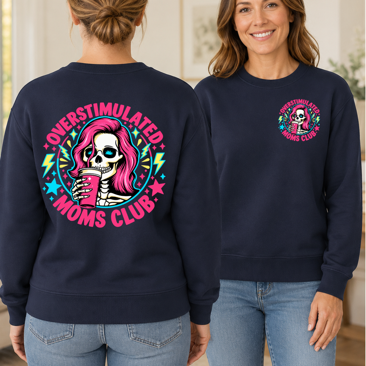 Overstimulated Moms Club Shirt - Retro Skeleton Mom Coffee Tee