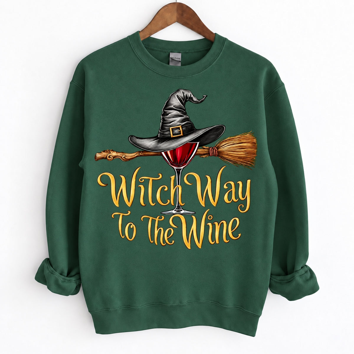 Funny Halloween Wine Lover Witch Way To The Wine Crewneck