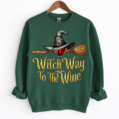 Funny Halloween Wine Lover Witch Way To The Wine Crewneck