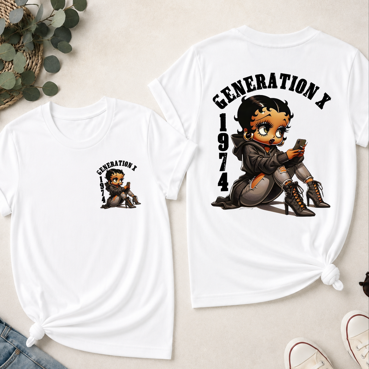 Custom Gen X Birth Year Sassy Cartoon Doll T-Shirt
