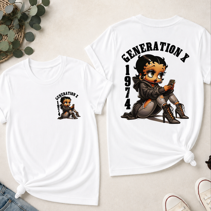 Custom Gen X Birth Year Sassy Cartoon Doll T-Shirt