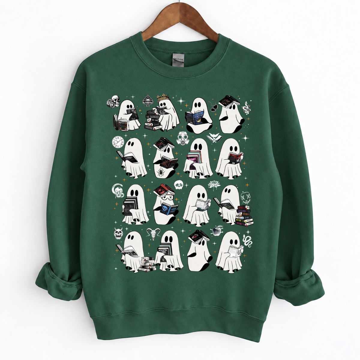 Ghosts Reading Dark Romance Series Books Crewneck