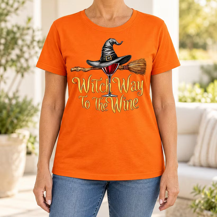 Funny Halloween Wine Lover Witch Way To The Wine T-Shirt