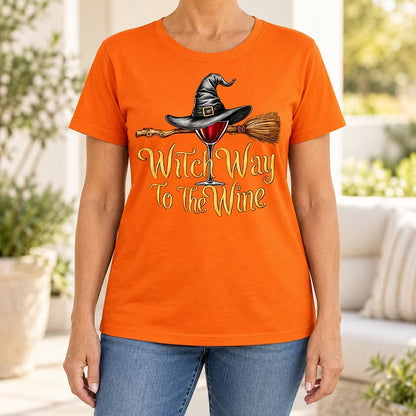 Funny Halloween Wine Lover Witch Way To The Wine T-Shirt